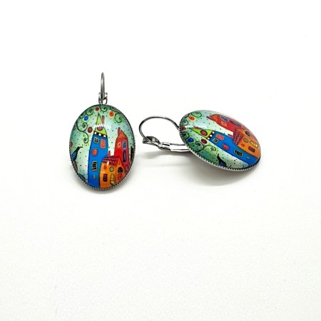 earrings steel silver oval small town